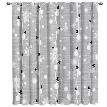 

Grey Christmas Snowman Dots Room Blackout Window Curtains Dark Curtain Lights Living Room Bathroom Kitchen Decor