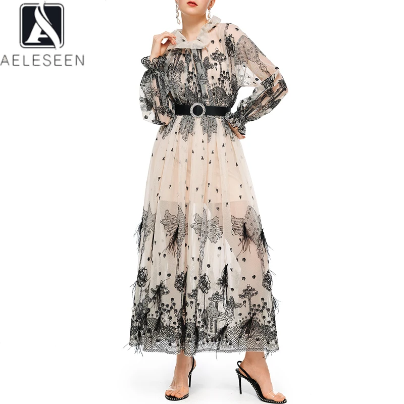 Женское шифоновое платье AELESEEN модельное длинное лоскутное с длинным рукавом