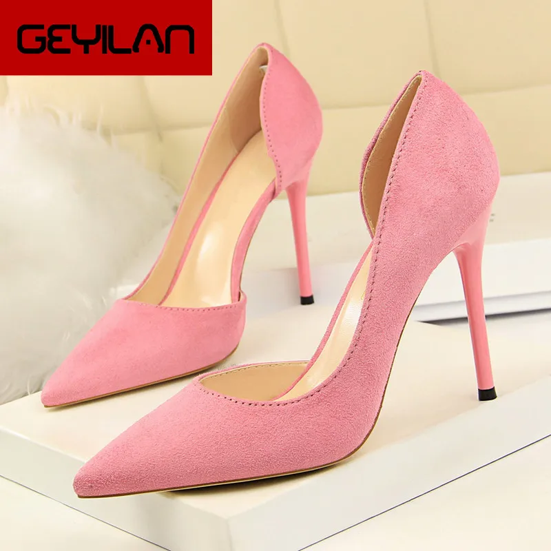 

Fashion Sweet Women 10cm High Heels Pumps Female Sexy Pointed Toe Black Red Stiletto High Heels Lady Pink Green Shoes DS-A0295