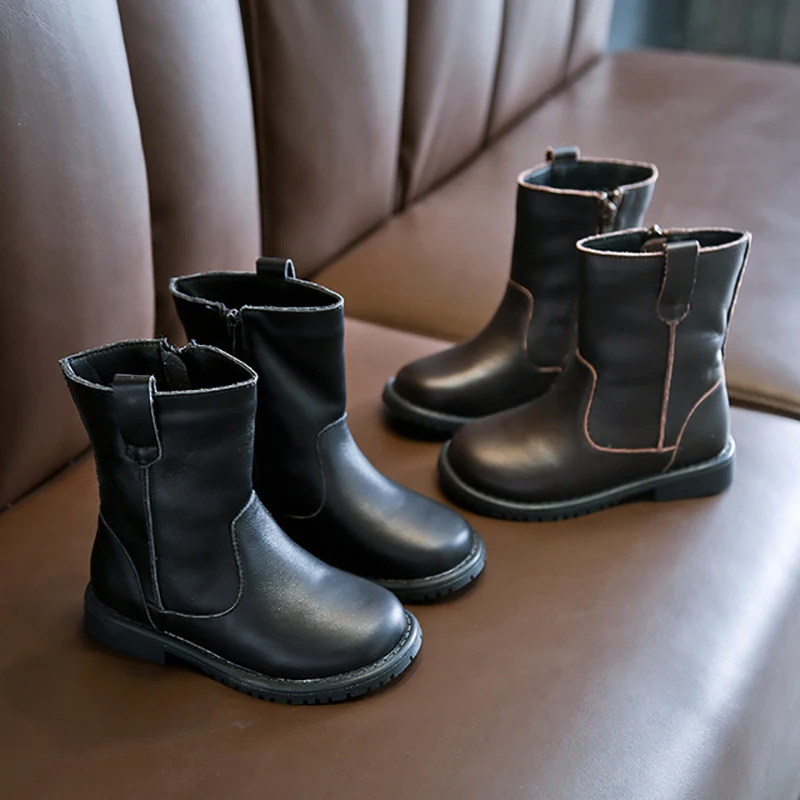 

Dolakids New autumn ankle boot leather Korean version of girl's boots fashion Martin boots baby princess leather boots