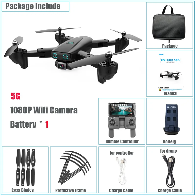 Дрон с GPS 4K HD Квадрокоптер с камерой 5G Wifi FPV авто возврат складной вертолет 20 минут долгий срок службы батареи игрушки Дрон управление приложением - Цвет: 1 Battery 5G 1080P