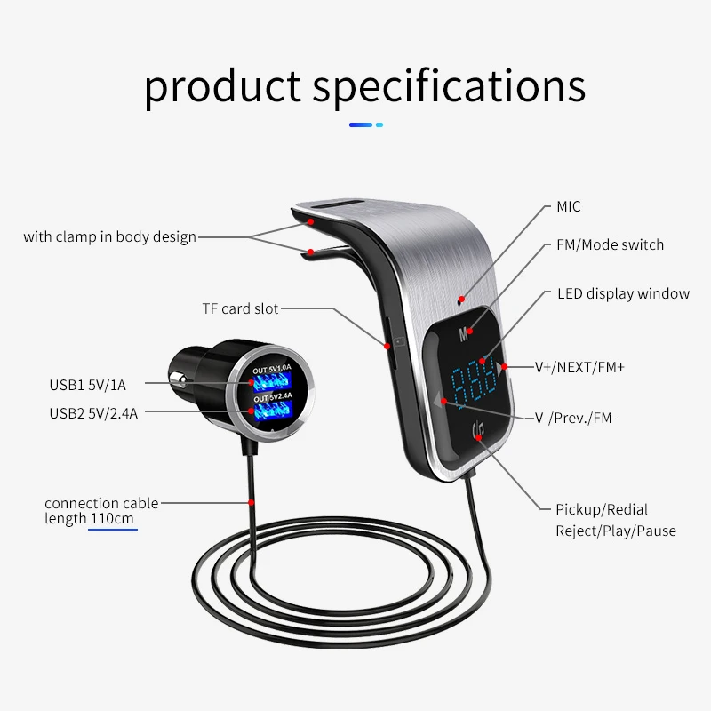 Автомобильный Bluetooth MP3-плеер передатчик Bluetooth автомобильный беспроводной адаптер fm-модулятор с громкой связью двойной USB быстрое зарядное устройство