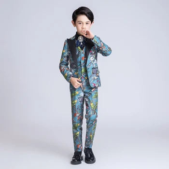 

YuanLu Kids Suits For Boys Children Clothes For Wedding Party 3PCS Blazer Vest Pants Formal Suits Floral Dress Boy Suits