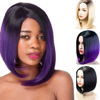 

DIANQI Synthetic hair Short Bob style Wigs For Women Natural Hair Brown Black Rattan Linen Grey Wig With Korean Air bangs 14inch