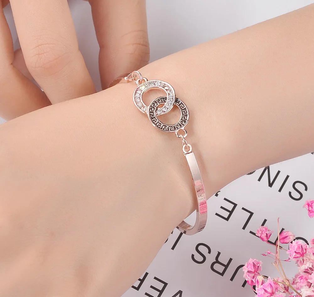 Pulseras de Moda europea y americana con círculos concentrados para mujer, brazaletes de diamantes de imitación para mujer, regalos para mujer