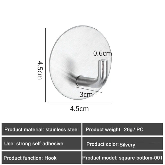 Stainless Steel Bathroom Hooks Self Adhesive Towel Robe Hook Door Wall