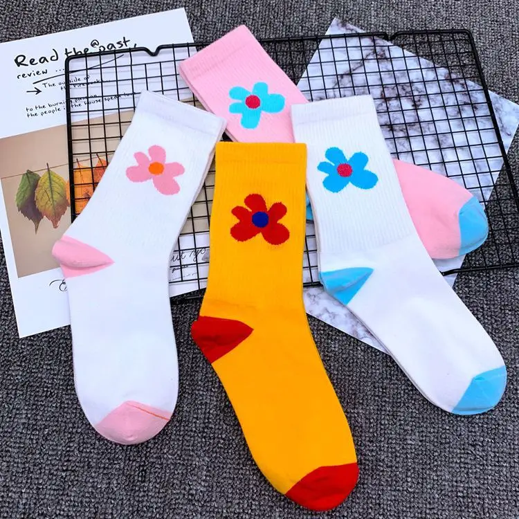 Для взрослых, до середины икры, необычные, специальные, стильные, простые хлопковые носки, маленькие, красивые, маленькие, с цветком, яркие, для девушек