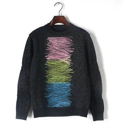 Яркий Шелковый вязаный свитер в Звездном стиле; пуловер с длинными рукавами; плотная верхняя одежда с круглым вырезом; черный трикотажный джемпер; зимние топы - Color: Black
