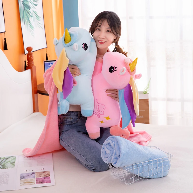 

60cm Soft Cute Stuffed Unicorn Plush Pillow with Blanket Baby Kids Appease Sleeping Pillow Dolls Toys Birthday Gifts for Girls