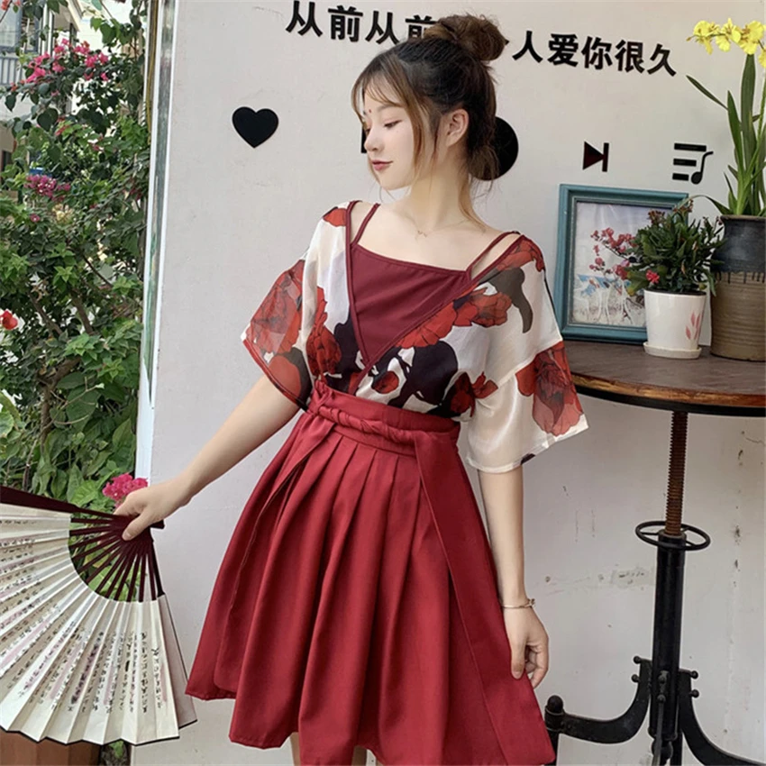 Японский стиль каваи девушки кимоно хаори слинг юбки наряды традиционный цветочный Азиатский Одежда юката платье для женщин Vestidos
