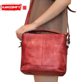 

Women Shoulder Bag Genuine Leather Casual Female Messenger Bag Ladies Bucket Bag Retro Handbags New Retro Handmade Original 2020