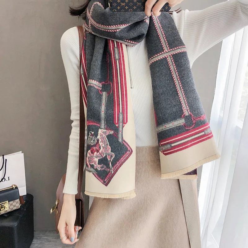 Kopen Vrouwen Cashmere Winter Sjaal Pashmina Sjaals Lady Wraps Chain Luxe Print Sjaals Warme Dikke Wol Bufanda 2019 Ontwerp