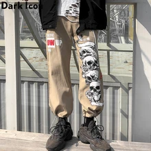 Темно-икона Харадзюку уличные мужские брюки с принтом черепа повседневные штаны для бега с высокой талией свободные брюки