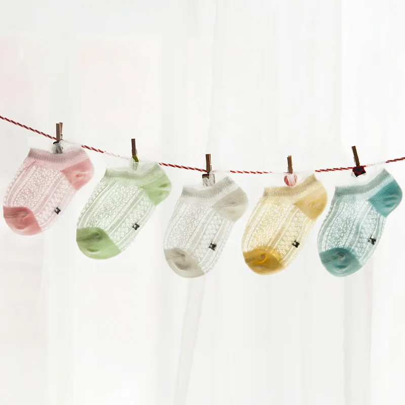 

Summer New Style CHILDREN'S Socks Thin Mesh Children's Socks Solid Color Children Cotton Jersey Flowers Side Hollow out Baby No-
