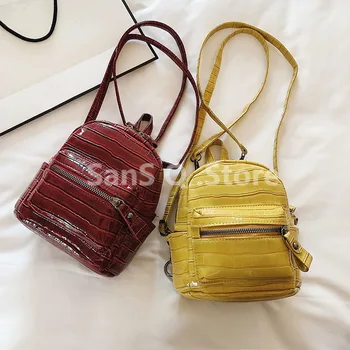 

Fashion Women Stone Leather Backpack Mini Soft Touch Small Back Pack Female Ladies Shoulder Bag Mochila Feminina School