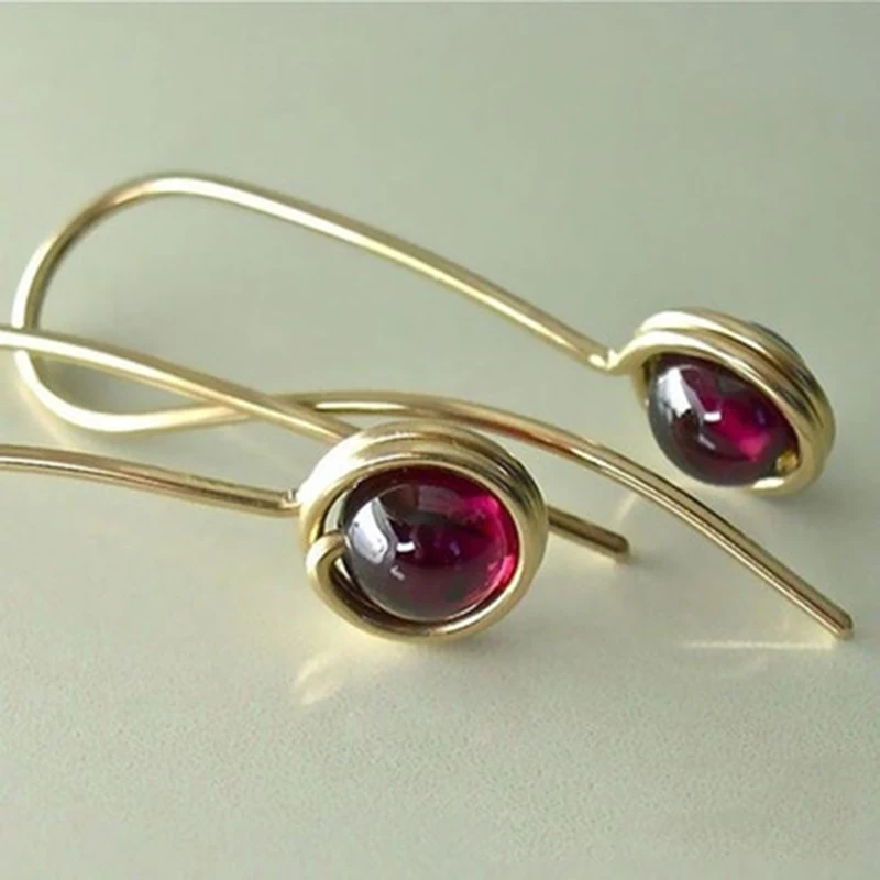 

Fashion wine red color gem stone light gold color earrings simple high quality ladies earrings A5D241