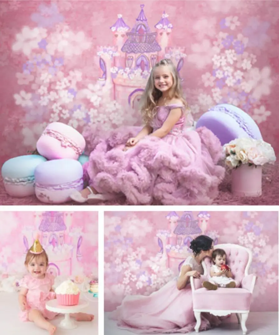 

Birthday Party Decor Photography Backdrop Pink Watercolor Castle Girls Princess Photo Background Baby Shower 1st Cake Smash Prop