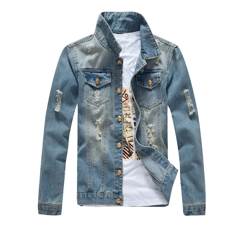 

ADISPUTENT 2019 Classic Ripped Motorcycle Holed Casual Turn-down Collar Single Breasted Plus Size For Men Washing Jeans Jackets