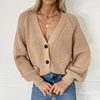 Zoki Women Knitted Cardigans Sweater Fashion Autumn Long Sleeve Loose Coat Casual Button Thick V Neck Solid Female Tops 2021 1