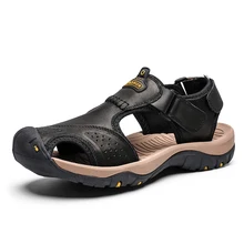 Высококачественные мужские сандалии; сандалии из натуральной кожи; летняя повседневная обувь; мужские пляжные сандалии в римском стиле; Sandalias De Hombre De Cuero