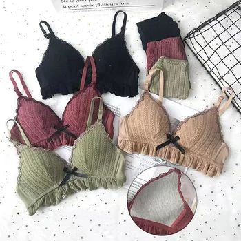

Sexy Lace Bow Bras Panties Set Women Push Up Bras Lingeries Girls Bras Brief Set