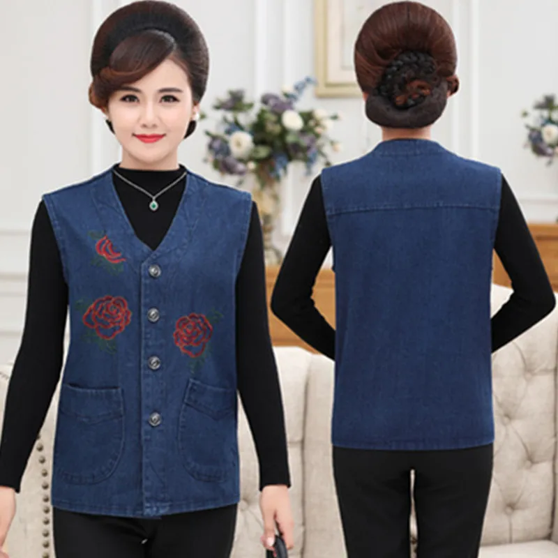 Denim Blue UHYTGF Жилеты для женщин мода вышивка весна осень жилет женский без рукавов тонкого размера плюс жилет colete feminino 592 - Цвет: Denim Blue