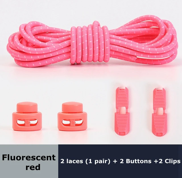 1Pair Colored Dots Round Shoelaces Elastic Plastic Lock Hiking Sports No Tie Shoelace Adult Children Shoe Accessories Lazy Lace Fluorescent red