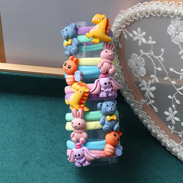 10PCS/Set Girls Rubber Band Elastic Hair bands Rainbow Cartoon Character Fruits Flower Headwear Girl Cute Sweet Hair Accessories style-7