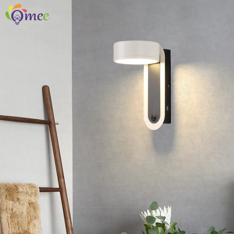 Modern Wall Light With Button Switch Bedroom Bedside Led Wall Lamp Aisle Wall Lamps Living Room Indoor lighting White Luminaire