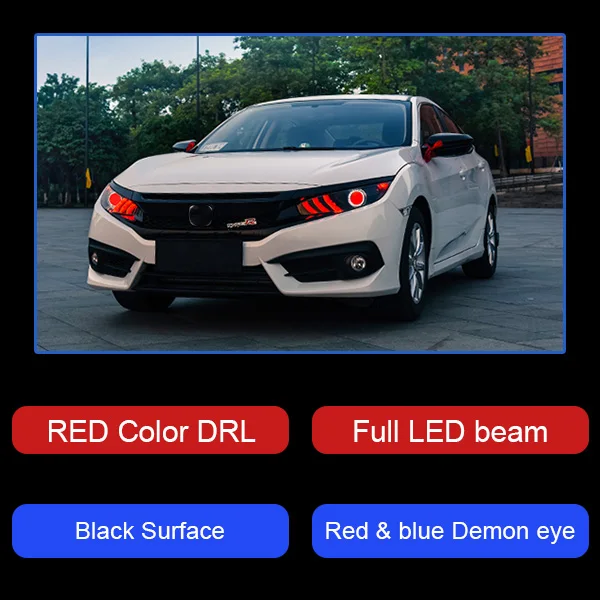 Головной фонарь для Honda CIVIC X G10- фары Противотуманные фары Дневные ходовые огни DRL H7 светодиодный Биксеноновая лампа автомобильные аксессуары - Цвет: B