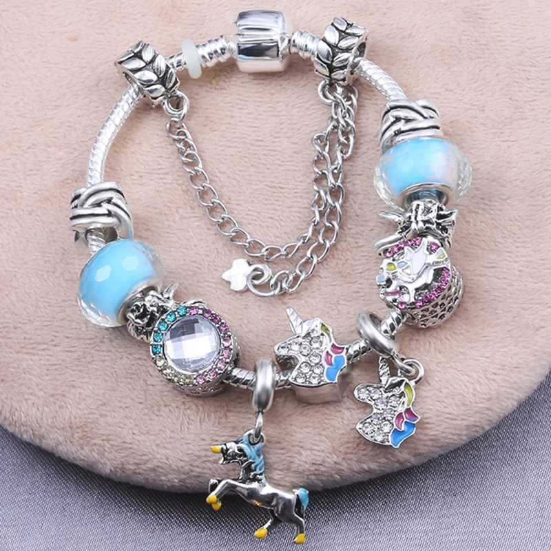 

Colorful Jewelry World DIY Fine Unicorn Charm Ladies Bracelets,Men Women Beaded Bracelet Gifts,Brand Bracelet Direct Belivery
