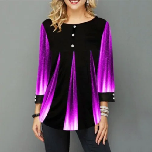 purple Большие размеры 4xl 5xl женские новые осенние уличные хипстерские синие топы с принтом, женские футболки с рукавом девять точек, свободные женские футболки - Цвет: purple