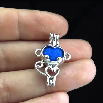 

5Pcs Openable Phase Box Copper Necklace Monkey Heart Locket Aromatherapy Essential Oil Pendant Pearl Cage Diffuser k70