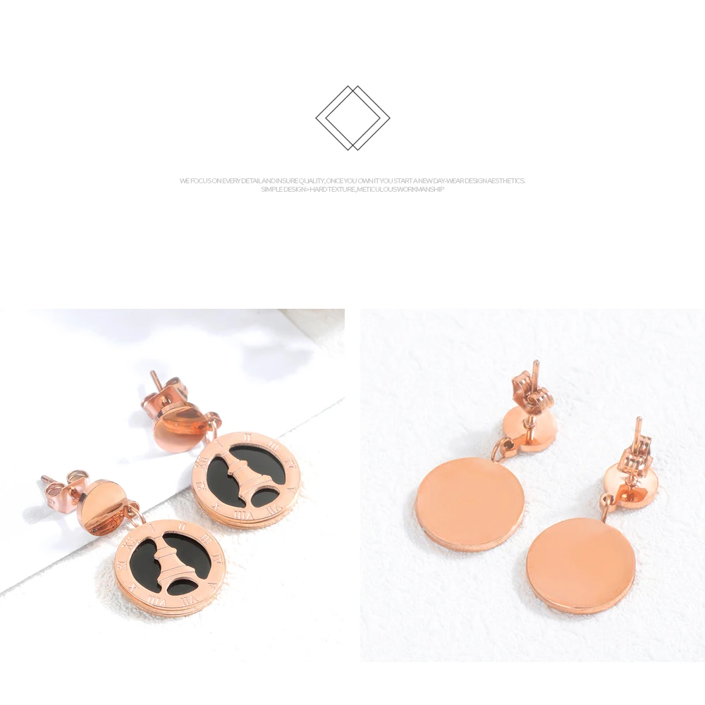 EyeYoYo 316 сталь круглые цифры серьги гвоздики для женщин розовое золото Париж мода