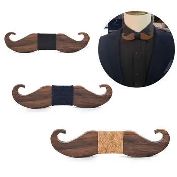 

Handmade Mustache Novelty Neckties Chic Wooden Bow Tie England Style Men Bowtie Black Imitation Leather 094B