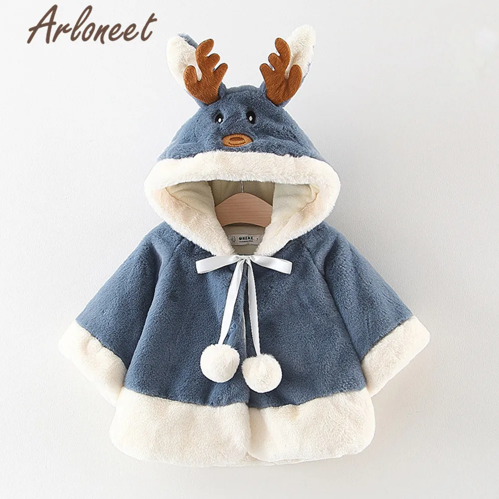 ARLONEET/рождественское пальто; зимнее плотное пальто для новорожденных девочек; плащ с капюшоном и рисунком оленя; г.; пальто для малышей; Верхняя одежда для девочек