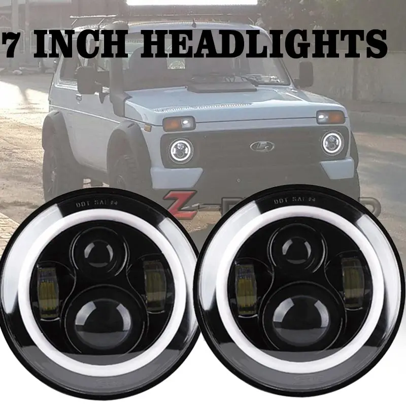 Headlight Assembly 7 Inch LED Headlamp Replacement With Halo Turn