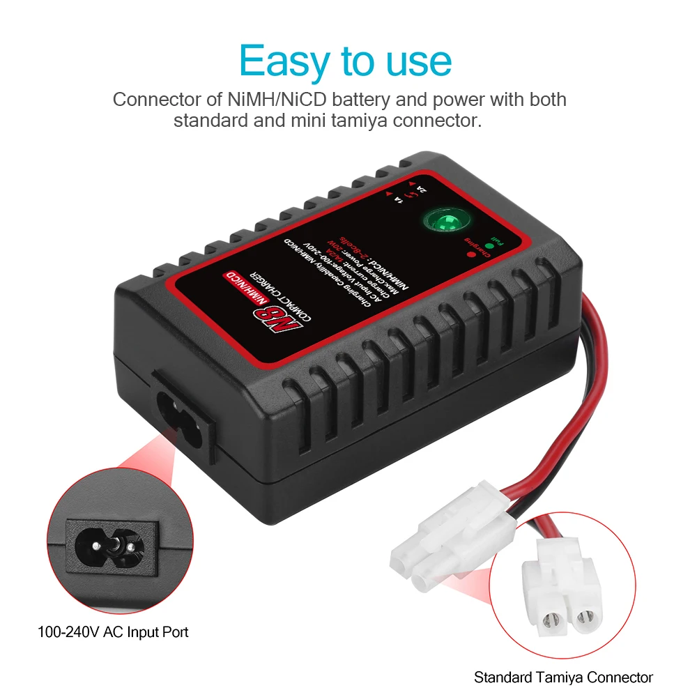 Détail de l'écran du chargeur HTRC N8 AC indiquant la tension et le courant de charge