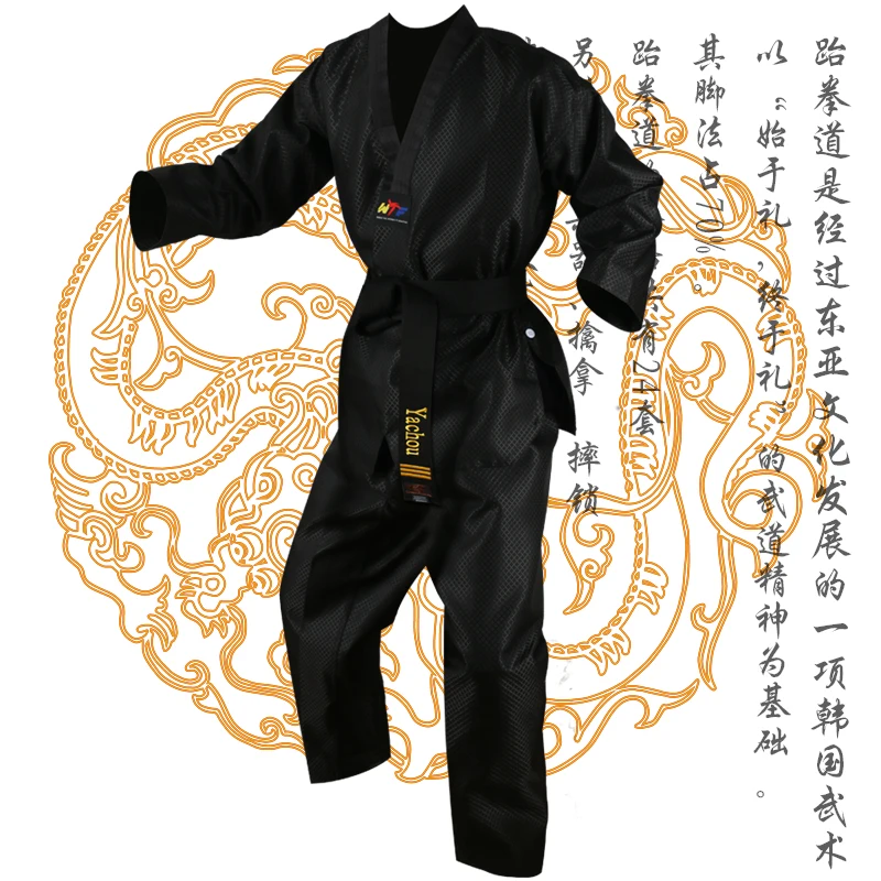 Black Trainer Taekwondo Uniform TKD Long Sleeve Kids Clothes Dobok Adult master Taekwondo brance wtf itf Suits Tae kwon do sets