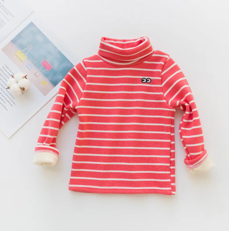 stripe red Коллекция года, футболка для девочек зимние детские рубашки топы с высоким воротником для детей, вельветовые рубашки для мальчиков теплая нижняя одежда для детей, школьные футболки - Цвет: stripe red
