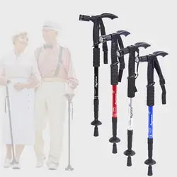 4 Color Portable Flexible Anti-Shock Telescopic Hiking Walking Stick With LED Light Handle Folding Cane Crutches For The Elderly