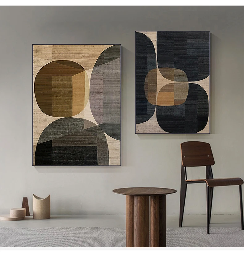 Abstract Colors Combination Canvas Print Paintings Brown Geometric Poster Modern Wall Art Pictures for Living Room Office Decor