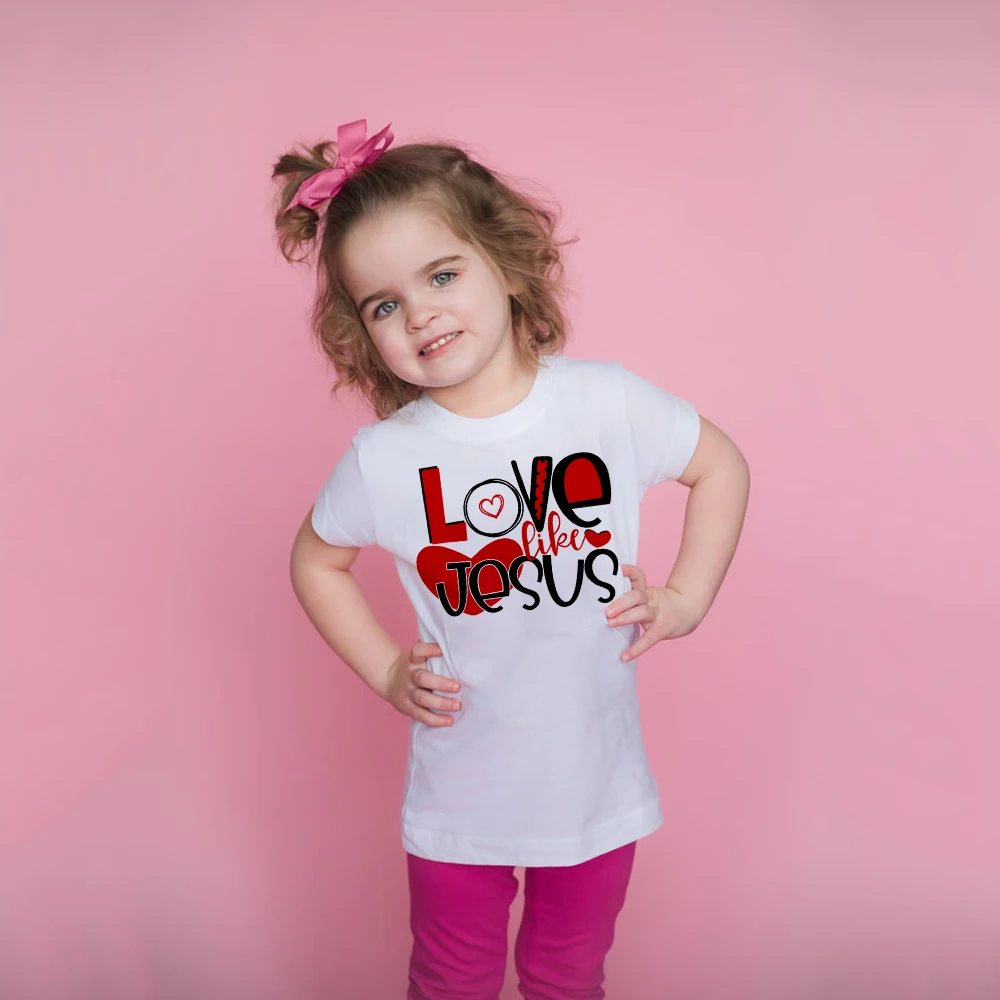 con frase Love Like Jesus para niños y niñas, playeras con frase corazón cristiano para el Día de San Valentín, ropa de moda con frase religiosa - AliExpress Madre y