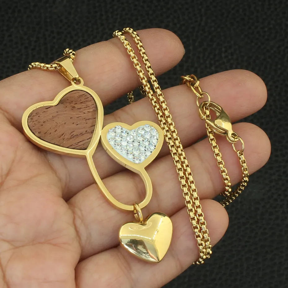 Золото Цвет Нержавеющая сталь ювелирные изделия длиной 60 см в форме сердца ожерелье, серьги-пуссеты комплекты Supernova, Распродажа для Для женщин SEDZBZBI