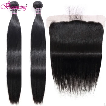 

Straight 30-40 Long Inch Human Hair Bundles With Closure Brazilian Remy Hair Weft 2Bundles with 13x4 Lace Front Hair Weave
