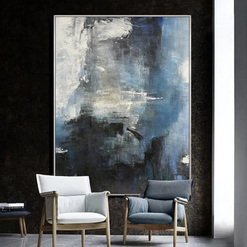 

Decorative Painting Simple Nordic Designer Model Room Blue Painting Hand-Painted Abstract Oil Painting