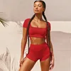 Sport Wear Yoga Set 2020 Summer New Women's Solid Short Sleeve Backless Top+shorts 2 Pcs Running Gym Set Sexy Sports Suit Female 1