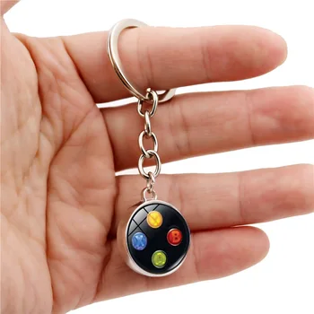 

New/Game Button Playtation Game Controller Picture Keychain with Silver Color Double Side Glass Ball Car Keychain for Boyfriend