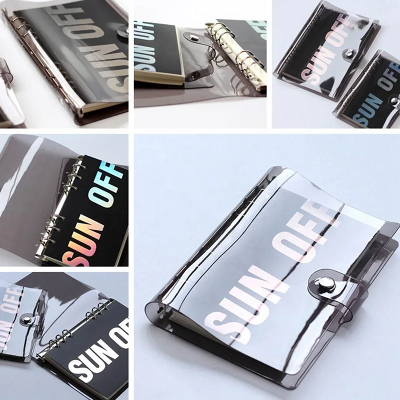 Transparent 6 Holes Binder Diary Planner Cover A5 A6 Spiral Agenda Traveler Journal Notebook Shell School DIY PVC Supplies