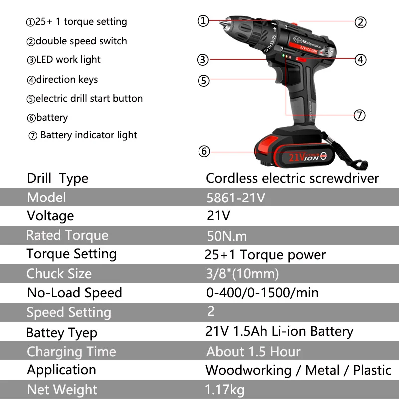 Новинка Высококачественная электрическая отвертка 21 в бытовая Беспроводная